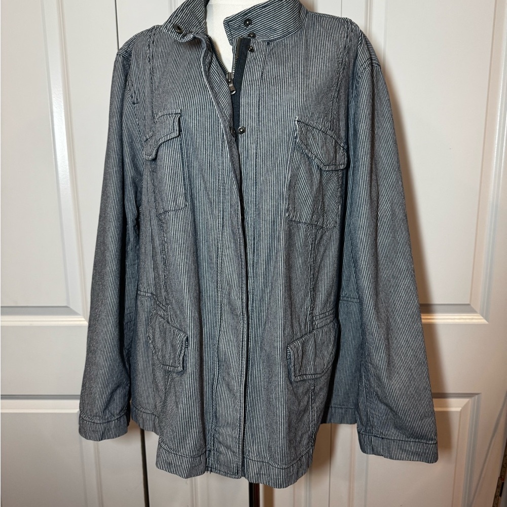 Talbots Navy and White Railroad Pattern Jacket Casual Utility 24W